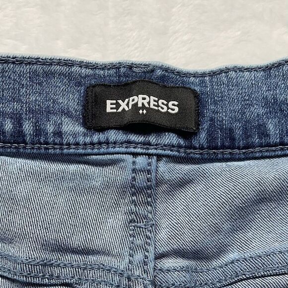 Express Denim Shorts Women's Repreve Stretch Shortie High Rise Frayed Blue Sz 10 - Picture 10 of 13